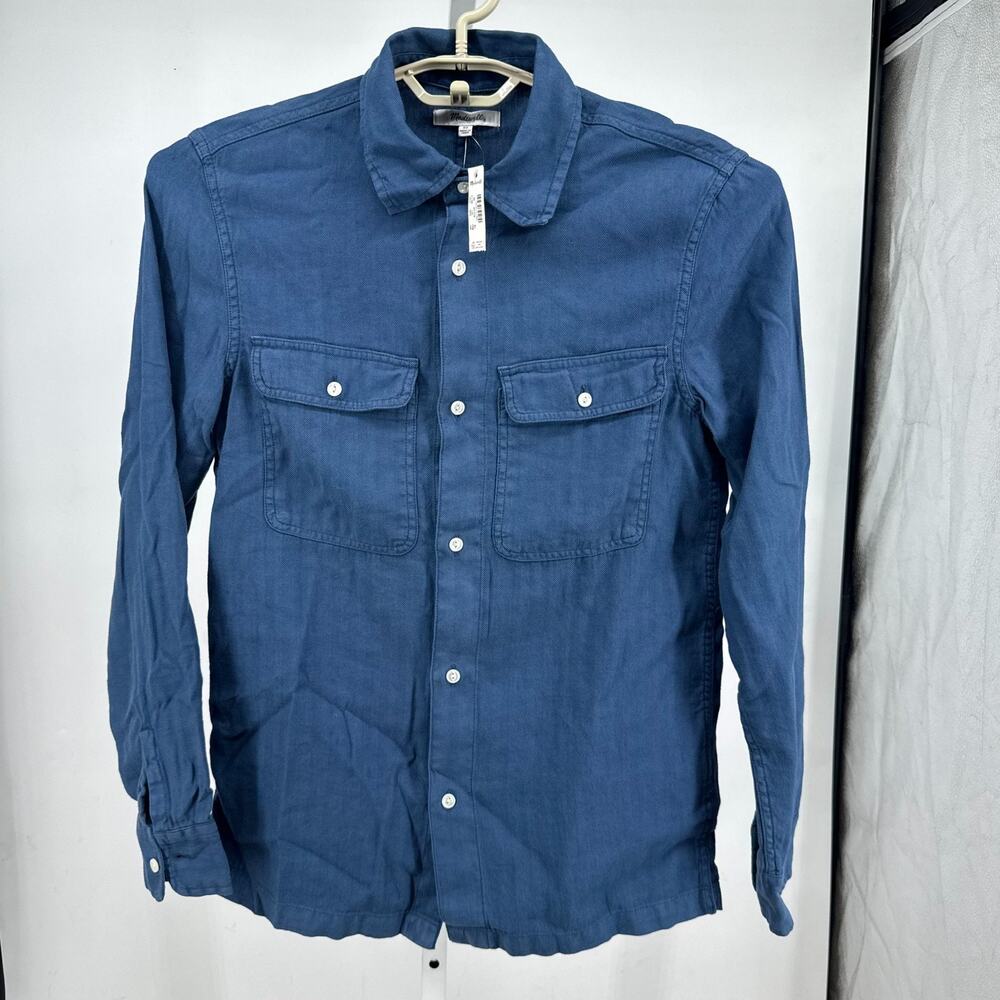 Madewell Shirt Jacket Mens XS Blue Herringbone Linen Blend Utility Shacket NWT